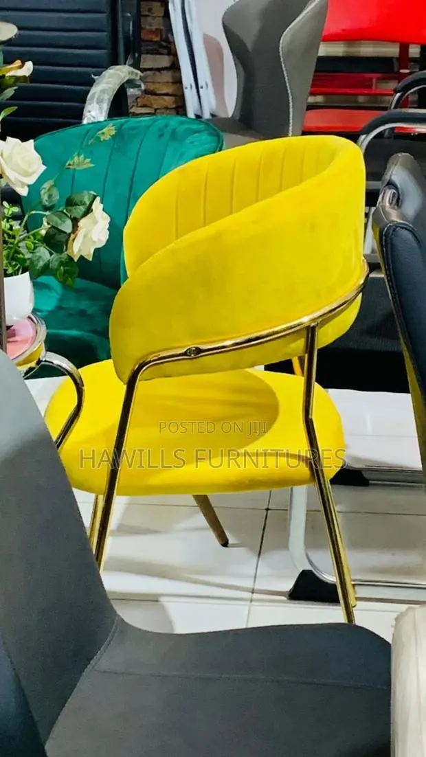 Executive Yellow Dining Chair With Gold Metal · Photo 1
