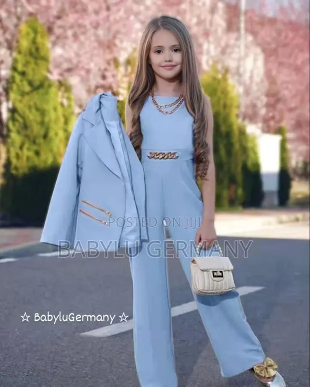 Sea Blue Girl Jumpsuit or Suit With Bag, Necklace and Blazer · Photo 1