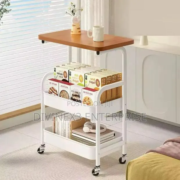 3-Tier Rolling Storage Cart With Wooden Tabletop · Photo 1
