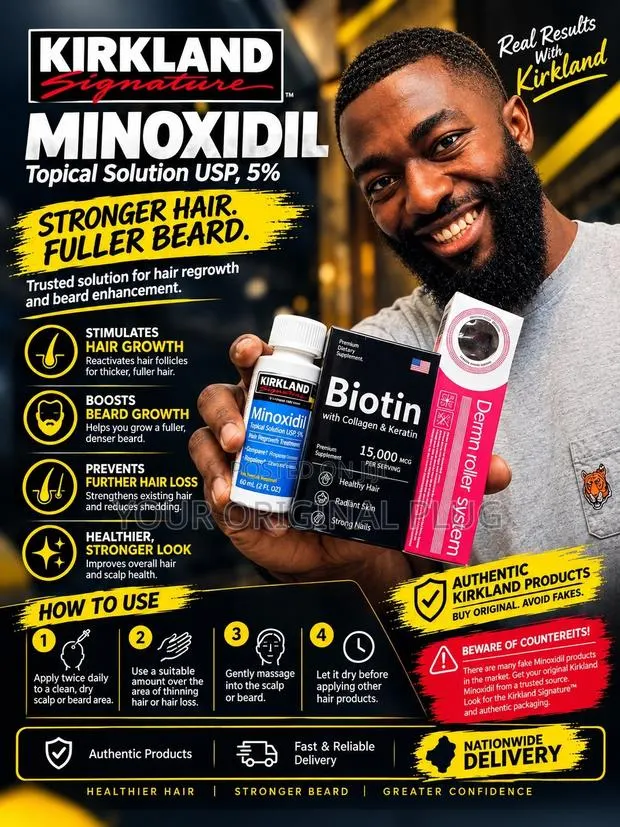 Kirkland Minoxidil 5% + Derma Roller + Biotin. (Collagen & Keratin) · Photo 1