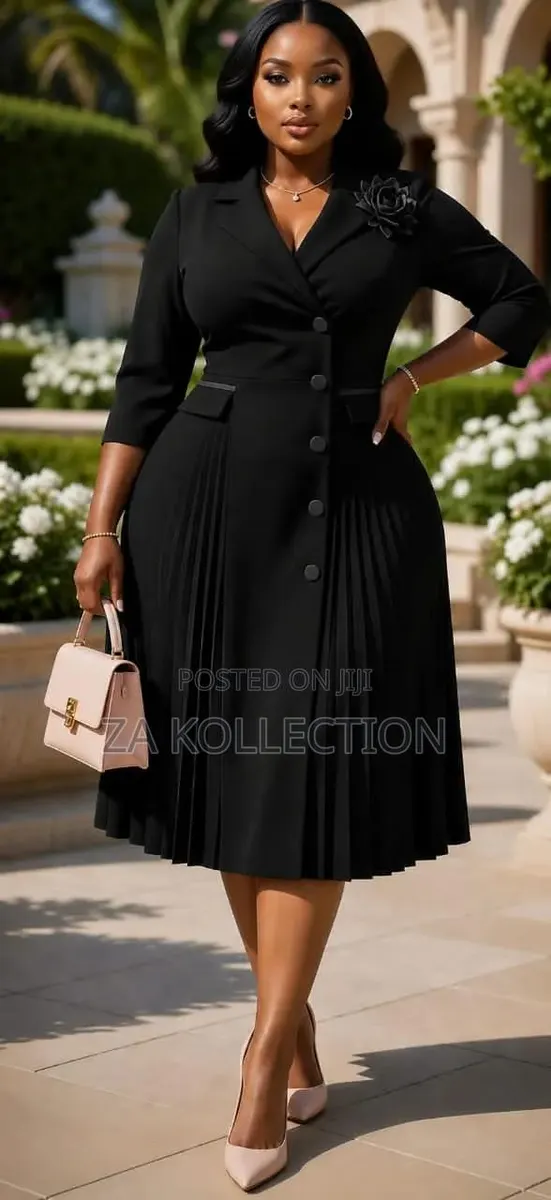 Ladies Flare Office Dress With Side Pleats and Pocket · Photo 1