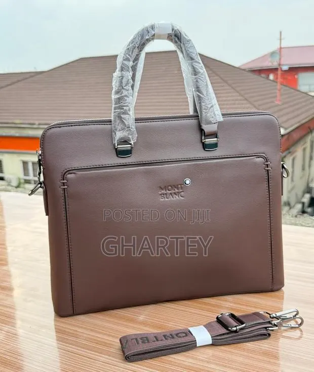 Coffee Men’S Leather Mont Blanc Laptop Briefcase · Photo 1