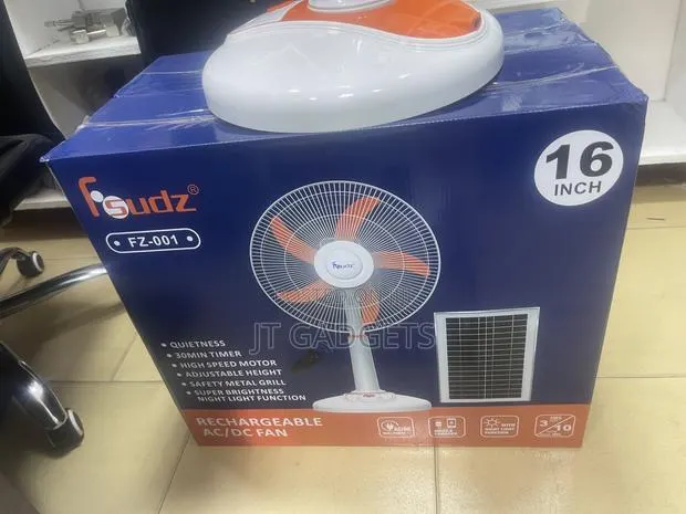 Fsudz 16" Rechargeable AC/DC Fan + Solar Panel (FZ-001) · Photo 1