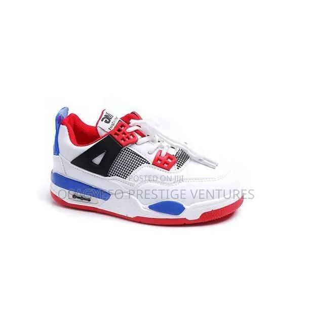 Kids’ Jordan 4-Inspired Sneakers – White/Red/Blue · Photo 1