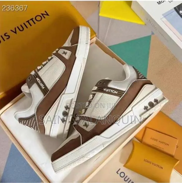 White and Brown LV Denim Trainer · Photo 1