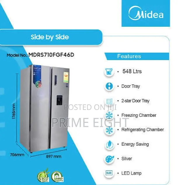 Midea 548L Side-by-Side Inverter Refrigerator (Model: MDRS710FGF46D) · Photo 1