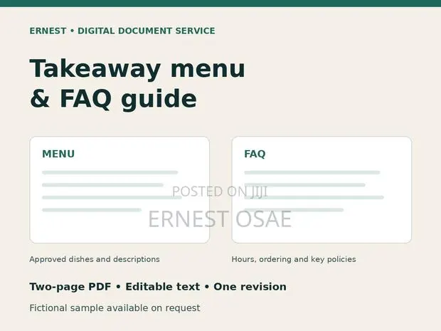 Digital Takeaway Menu and FAQ Guide · Photo 1