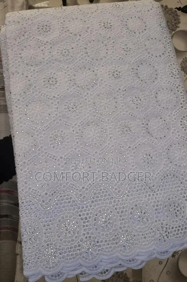Pure White Voile Lace With Rhinestone Embellishments · Photo 1