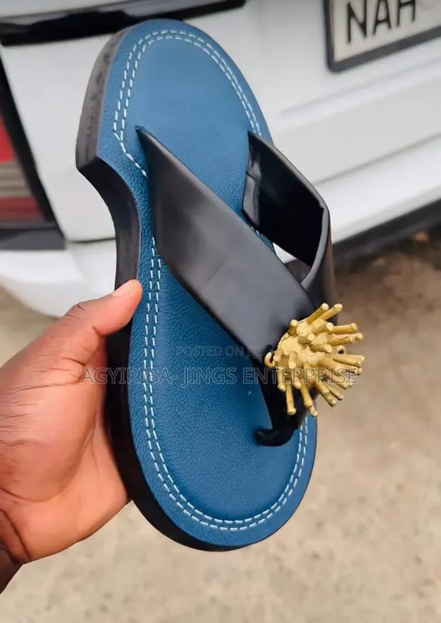 Blue and Black Ahenema Slippers · Photo 1