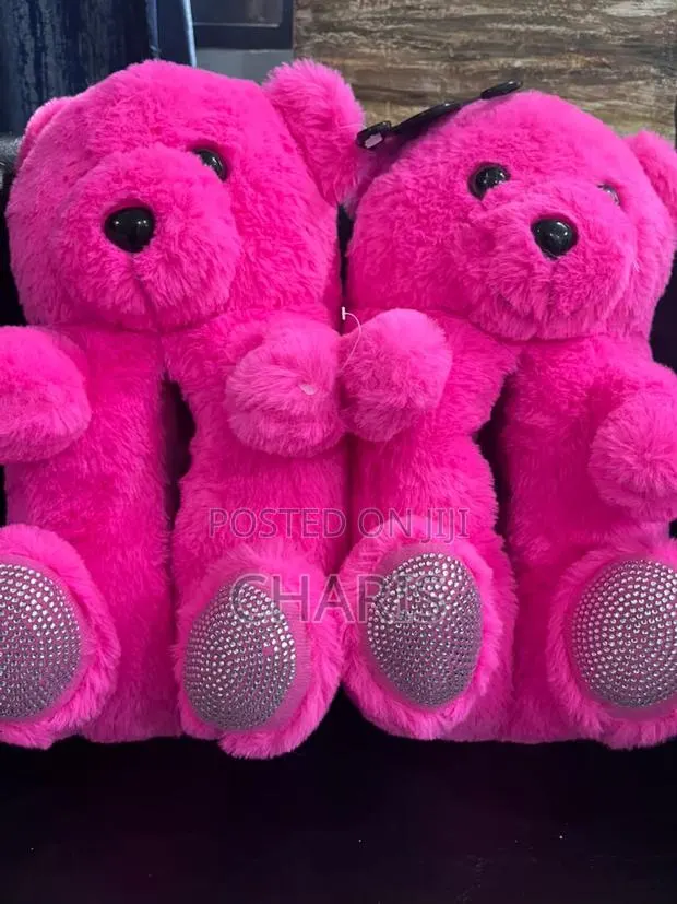 Fluffy Teddy Bear Slippers – Pink · Photo 1