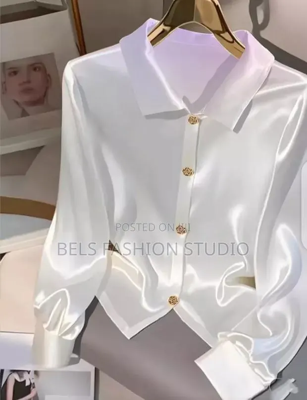 Luxury Long Sleeve Silk Satin Button-Down Shirt · Photo 1