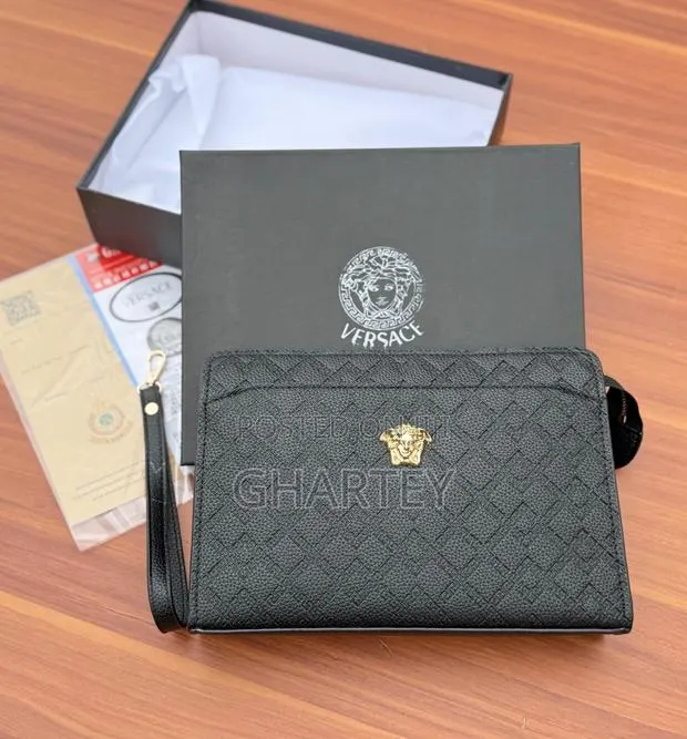 Versace Men’s Luxury Black Wristlet Wallet – Gold Medusa Detail · Photo 1