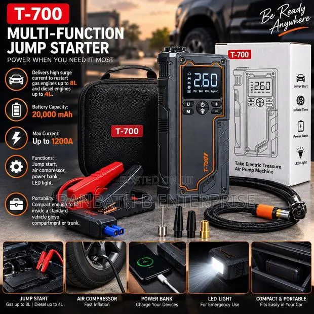 Jump. Inflate. Charge. Illuminate. T-700 Multi-Function Jump Starter · Photo 1