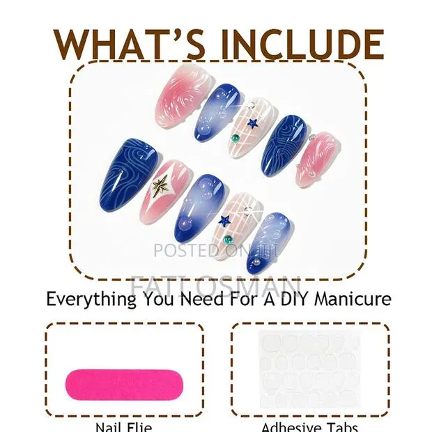 10Pcs Almond Glossy Summer Ocean Bubble Press on Nails · Photo 2