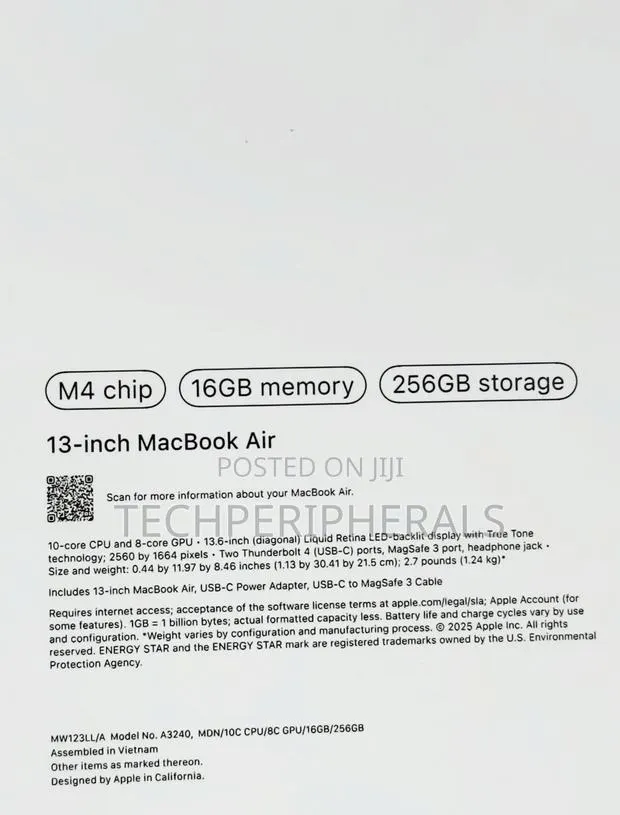 New Laptop Apple MacBook Air 16GB Apple M4 SSD 256GB · Photo 3