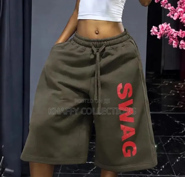 Ladies Olive Green SWAG Baggy Jorts - Wide Leg Biker Shorts · Photo 1