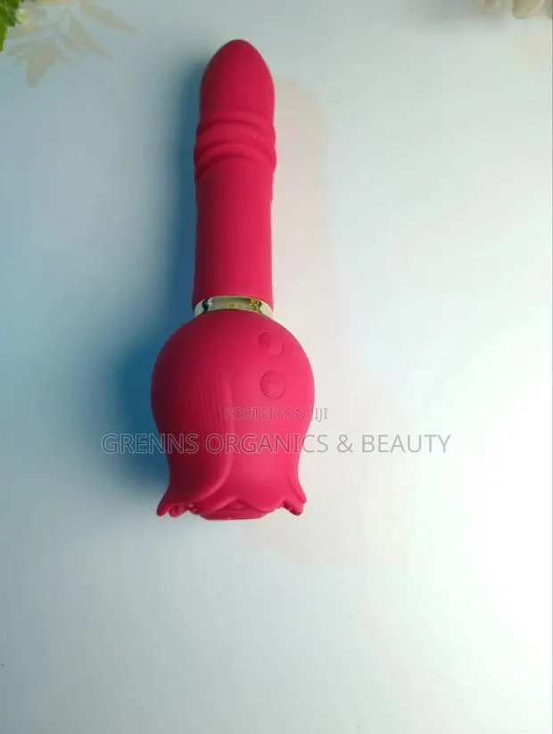 2in1 Rose Suction Telescopic Thrusting Dildo G-Spot USB Red · Photo 1