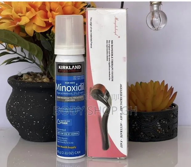For Hairline and Beard Growth - Kirkland Minoxidil Foam + Derma Roller · Photo 1