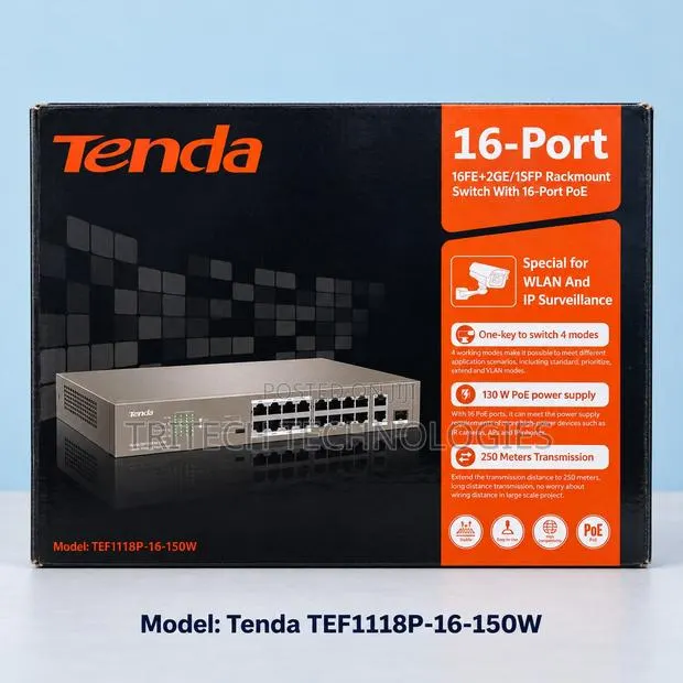 TENDA TEF1118P-16-150W-Tenda 16fe+2ge/1sfp Desktop Switch With 16-PoRT · Photo 1