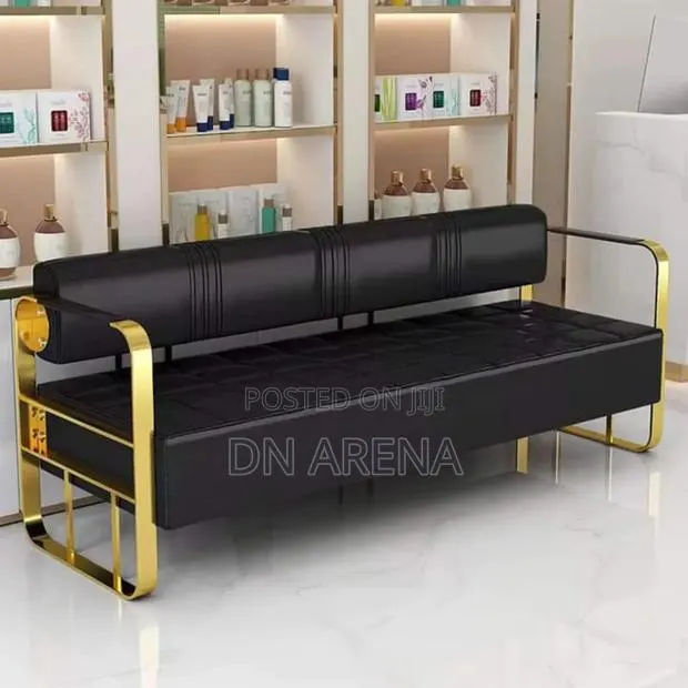 Leather Loveseat Sofa With Golden Metal Arms · Photo 3