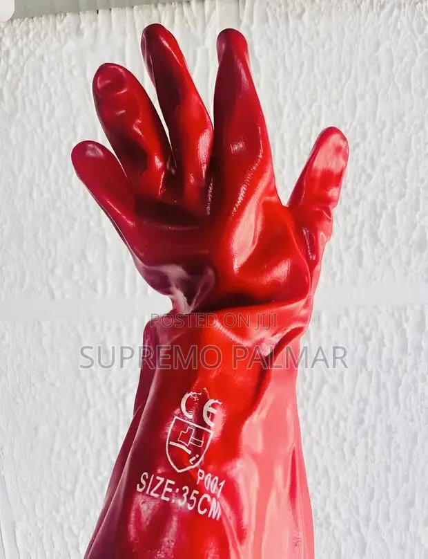 35cm PVC Gauntlet Gloves – Red Chemical & Industrial Safety Gloves · Photo 1