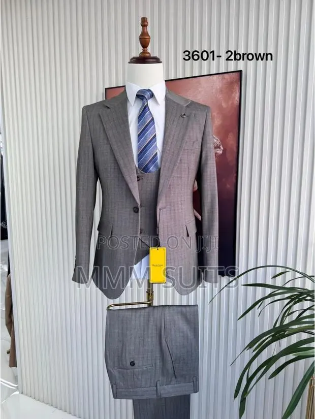 Corporate and Classic 3-Piece Men Melano Checked Suit in Light Brown · Photo 1