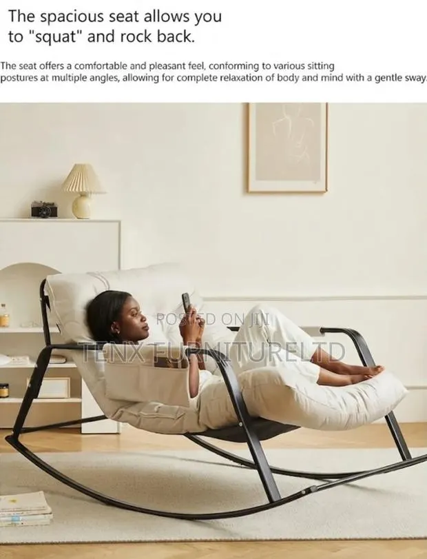 Rocking Chair With Side Pocket Anti-Tip Metal Base - · Photo 1