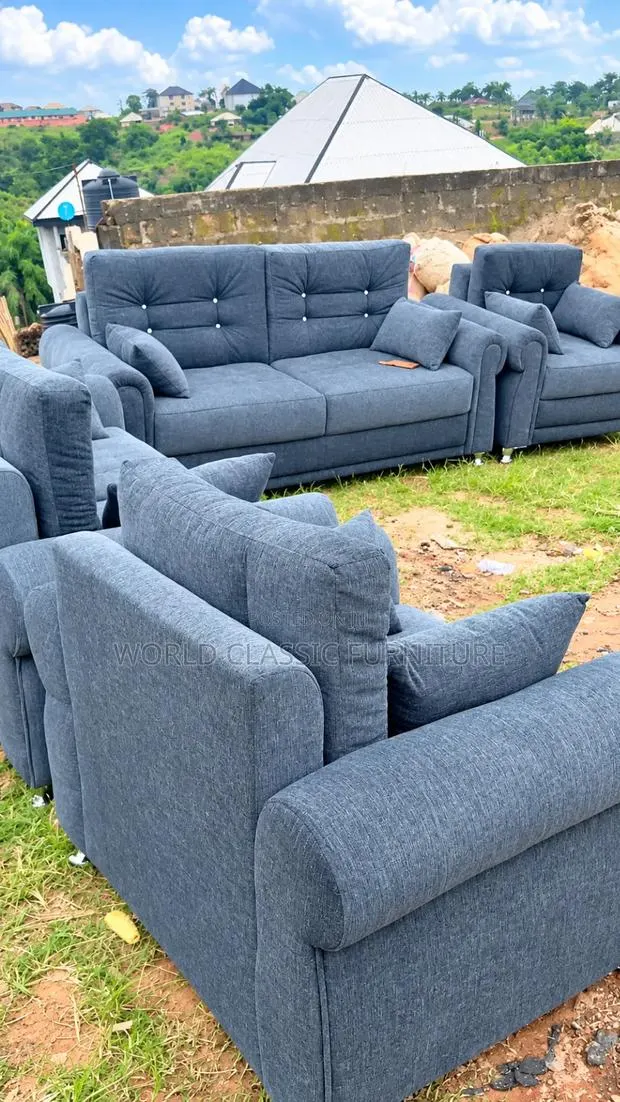 Modern 5-Seaters Fabric Sofa Set – Gray Upholstered Couch. · Photo 1