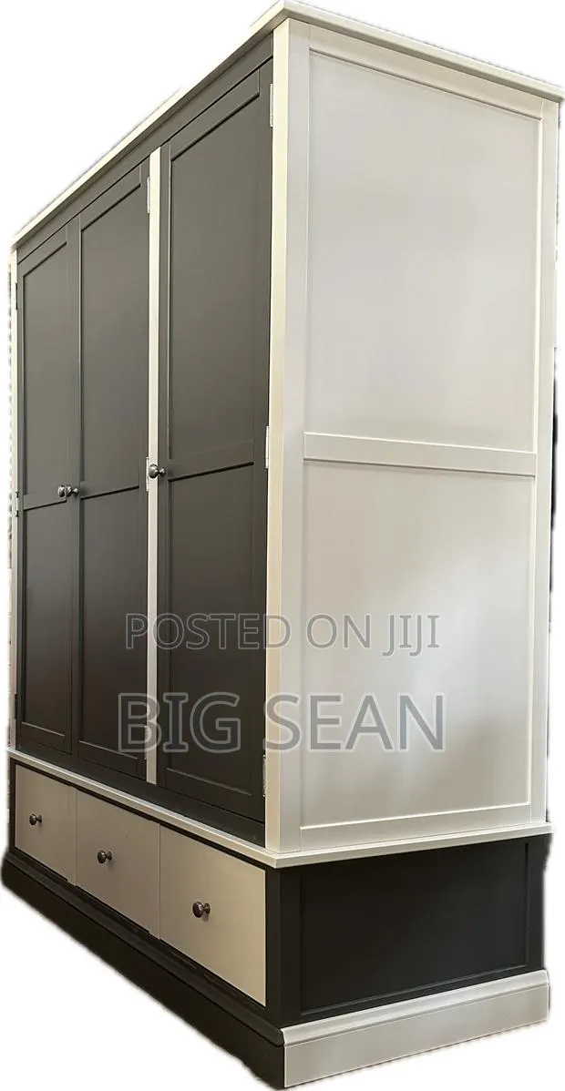 3 Door 3 Drawer Grey and White Wardrobe · Photo 1
