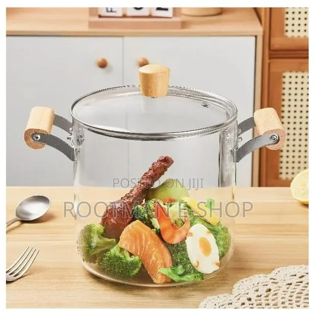 Glass Cooking Pot,Clear Pots for Cooking Wooden Double Handles · Photo 1