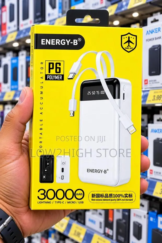 Energy-B P6 30,000mAh Power Bank With Built-in Cables - Low2High · Photo 1