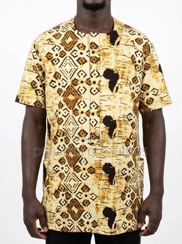 Geometric Batik Print Short-Sleeve Kaftan Shirt · Photo 1