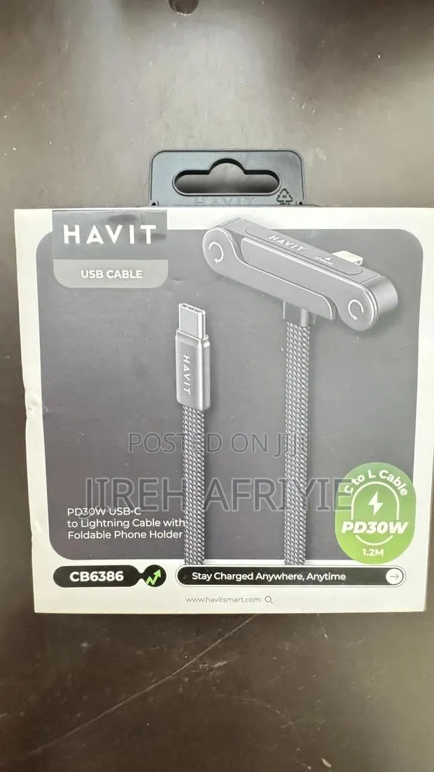 HAVIT USB-C to Lightning Cable With Foldable Phone Holder 30W 1.2M · Photo 1