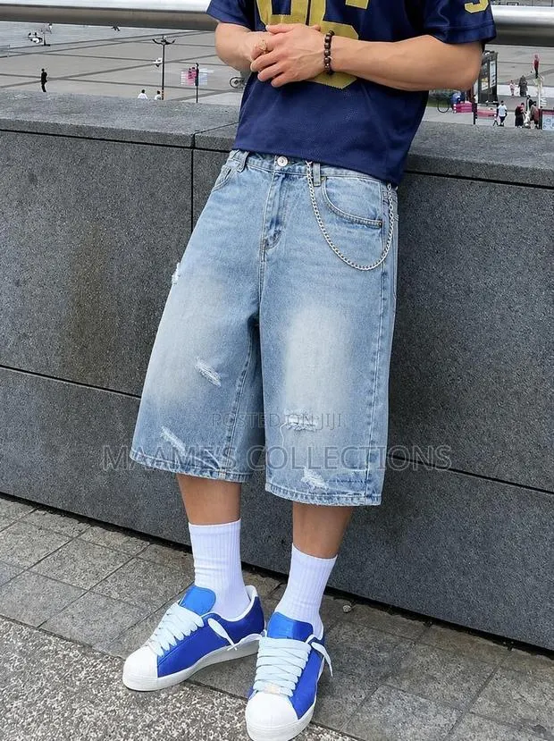 New Summer Knee-Length Men's Loose Fit Casual Denim Short Jeans /Jorts · Photo 1
