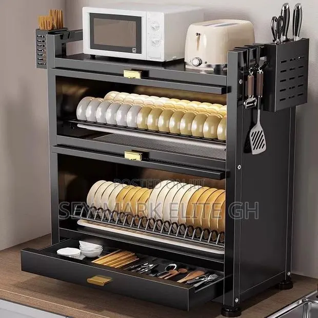 2 Tier Anti Rust Dish Rack Cabinet With Drawers · Photo 1