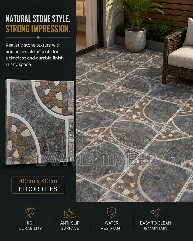 40x40cm Charcoal Pebble Stone Floor Tiles · Photo 1