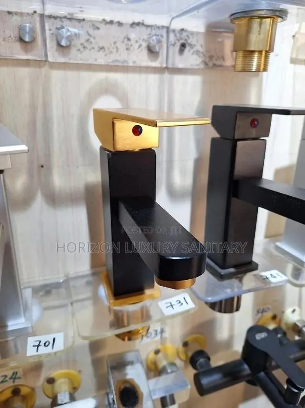 Black and Gold Square Basin Tap Hot and Cold Faucet Mixer · Photo 1