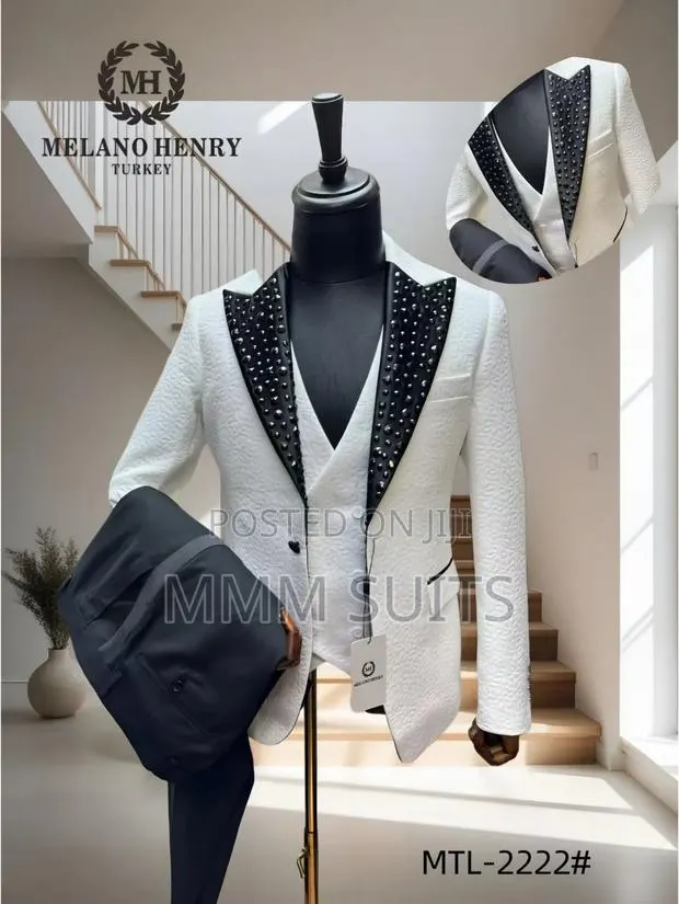 Elegant Classic Turkish Melano 3-Piece Tuxedo Men's Suit With Stones · Photo 1