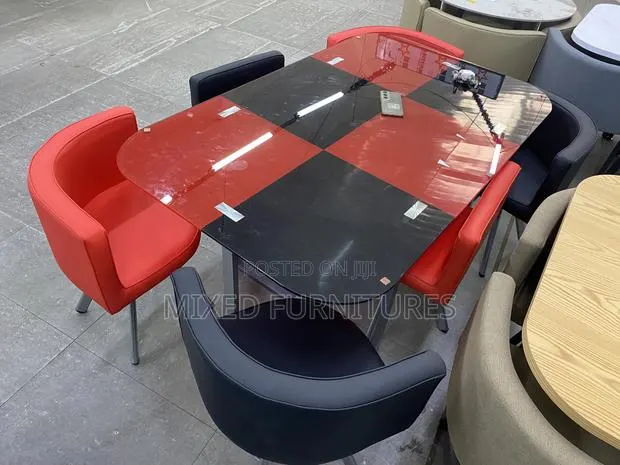 Dining Table With 6 Chairs (Red and Black Grid) · Photo 1