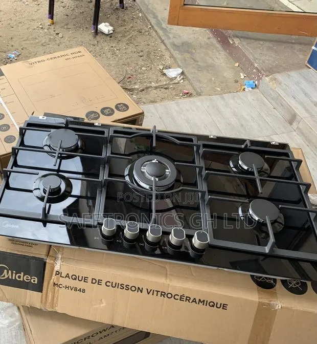 New Massive Midea 90cm Gas Hob – Black Glass 90GP095 · Photo 1