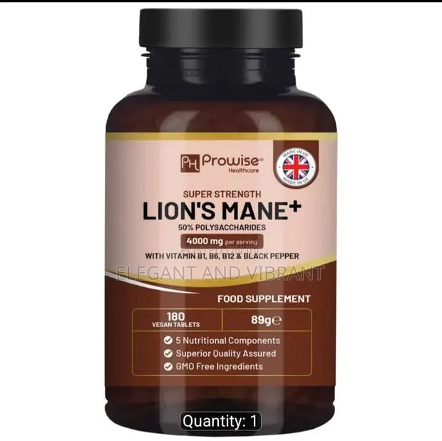 Lions Mane Mushroom Tablets With Vitamin B1,B6 Black Pepper 180 Tab · Photo 1