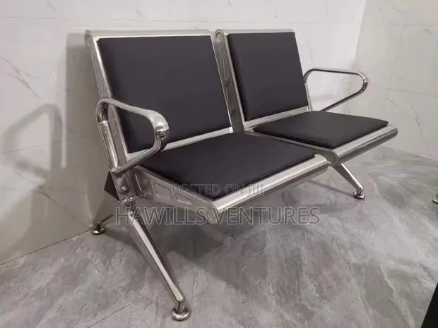 Two-Seater Office Waiting Room Chair With Leather Seat. · Photo 1