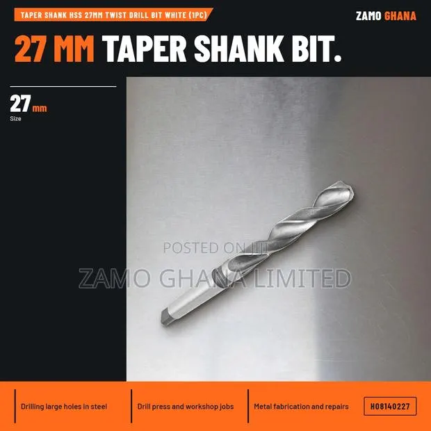 Taper Shank HSS 27Mm Twist Drill Bit White (1Pc) - H · Photo 1