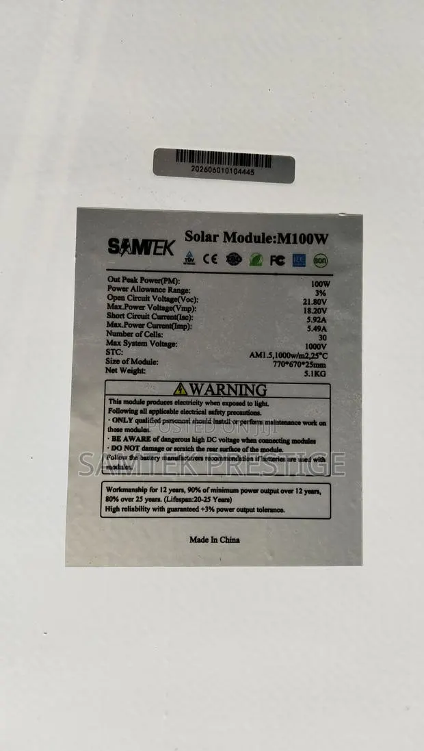 SamTek 100watt Monocrystalline Solar Panel · Photo 1