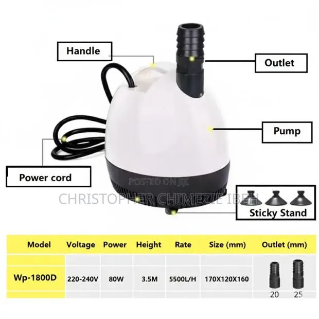 Wp-1800d Aquarium And Fountain Pump - Lift 3.5m Flow 5500l/H 80w · Photo 1