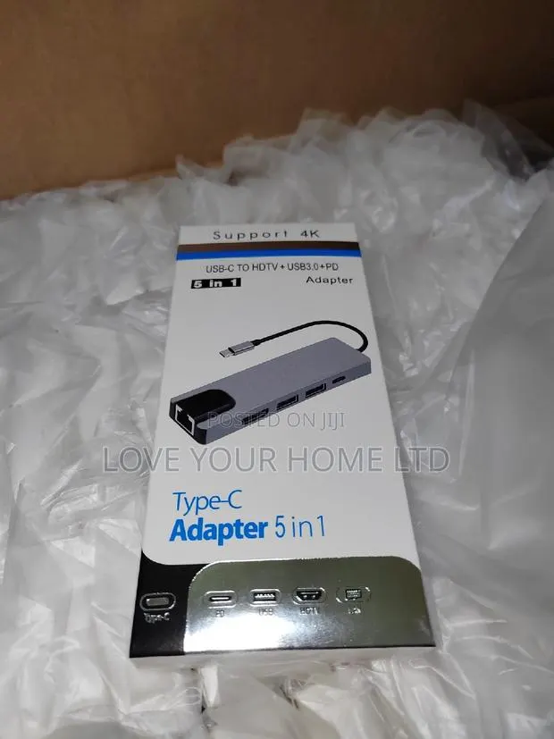 5-in-1 Type-C Hub Adapter — HDMI + Ethernet + USB 3.0 + PD Charging · Photo 1
