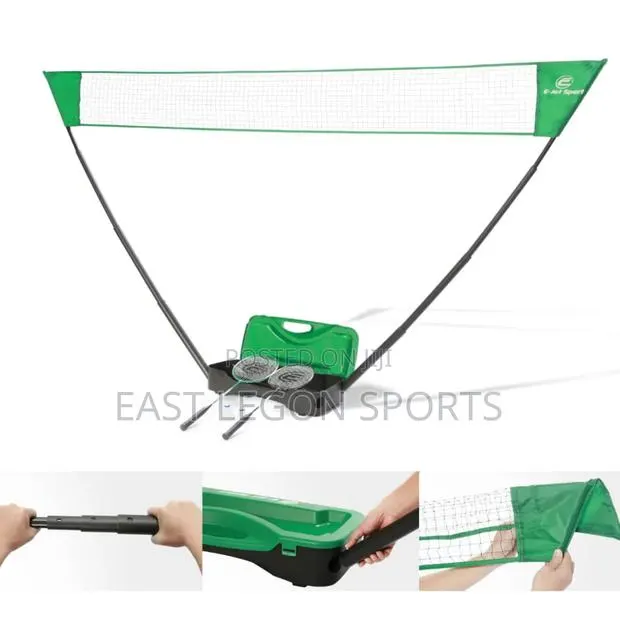 Poles & 4x Badminton Racket And Net Volley Home Sports · Photo 1