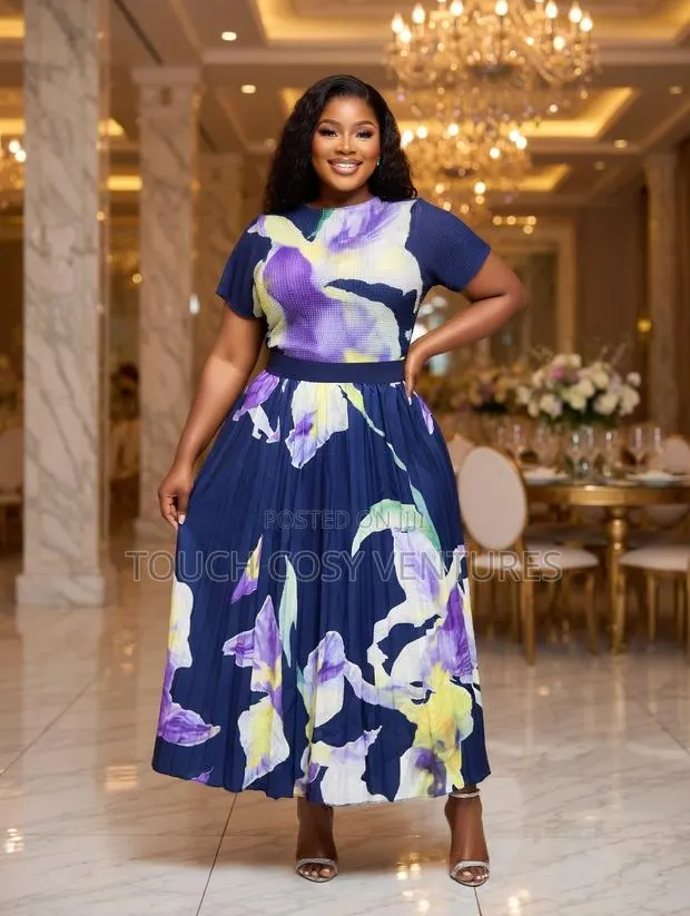 Luxe Navy Floral Pleated Midi Top and Skirt · Photo 1