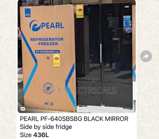 Pearl Side by Side 436 Liters Black Mirror Frigde · Photo 1