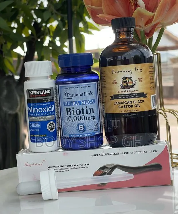 Hair Regrowth Set - Kirkland Minoxidil + Castor Oil + Roller · Photo 1